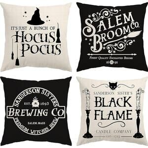 Halloween 18x18  Decor Pillow Covers  Set of 4 - Hocus Pocus - Salem Broom New